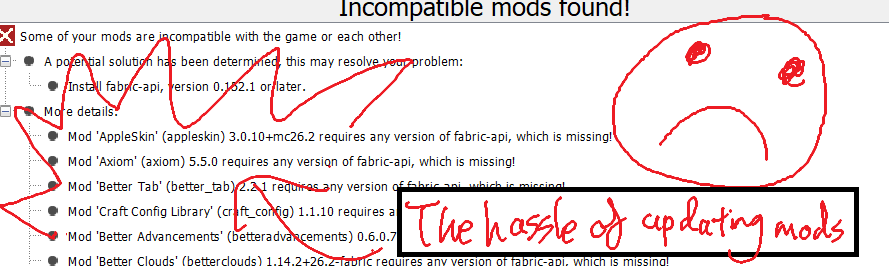 Everything crashes from incompatability issues when trying to update mods manually