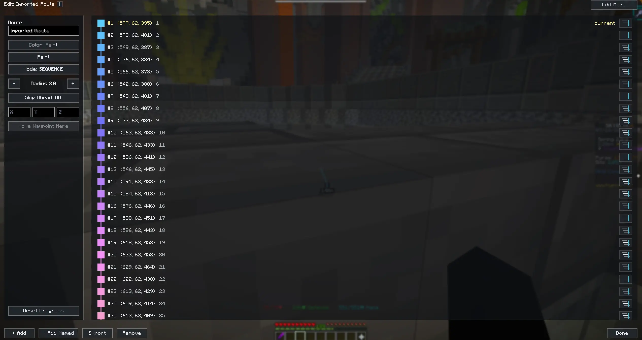 Route Editor Menu