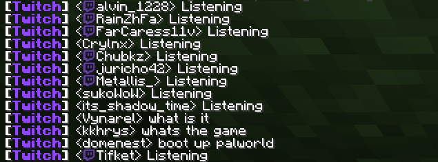Screenshot of a minecraft chat displaying twitch messages