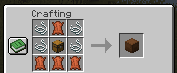 A crafting table displaying a brown shulker box being crafted as the result. The recipe is as follows. First row is string leather string. Second row is string chest string. Third row is leather leather leather.