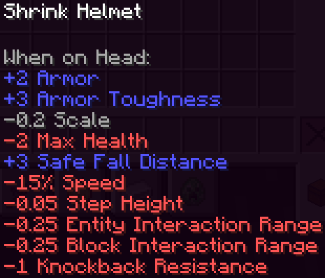 Stats of the shrink helmet