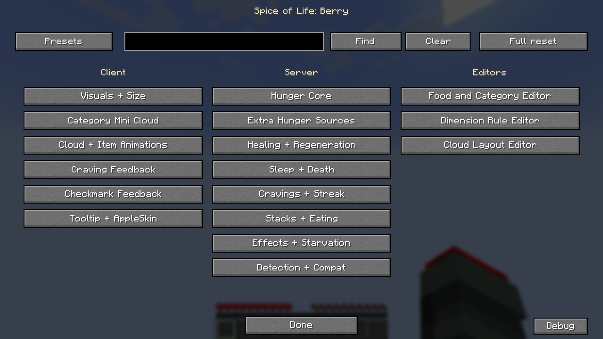 settings screen