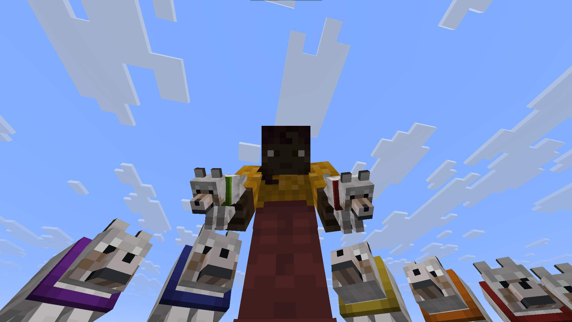 A screenshot of the player holding differently-colored wolf collars.