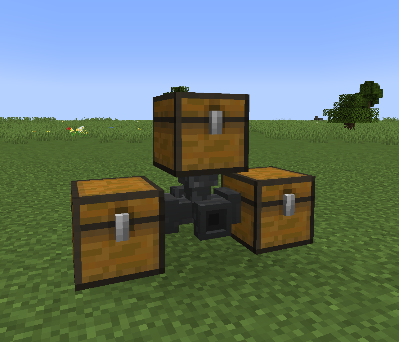 Item splitter with a single input chest splitting to two attached chests
