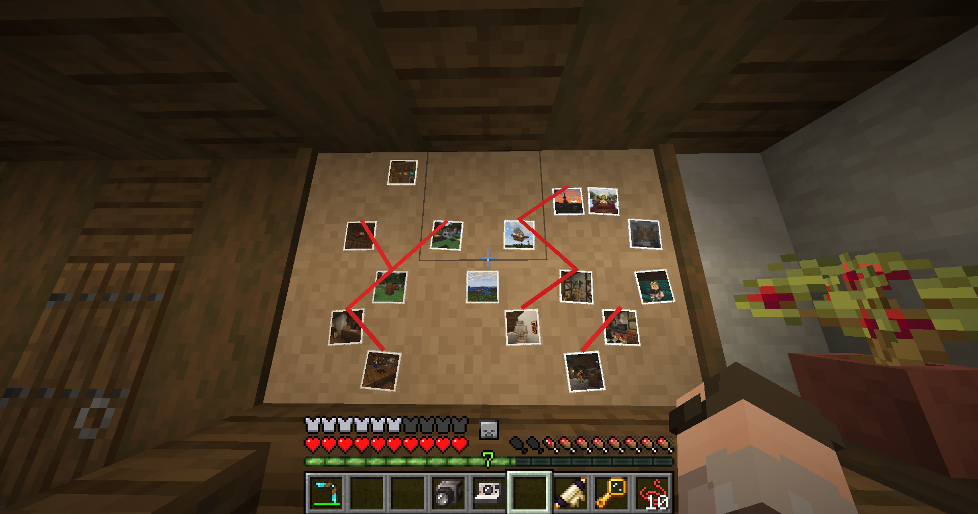 Wall with photos and red strings linking them