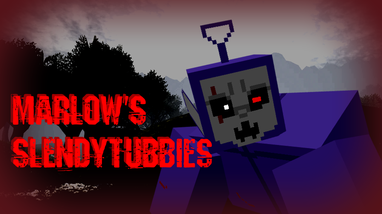 Tinky Tank stands at the most right of the screen while inside a dark, colorless version of the main land, a red mist covers the corners of the image, on the left of Tinky Tank, there's red text that says "Marlow's Slendytubbies"