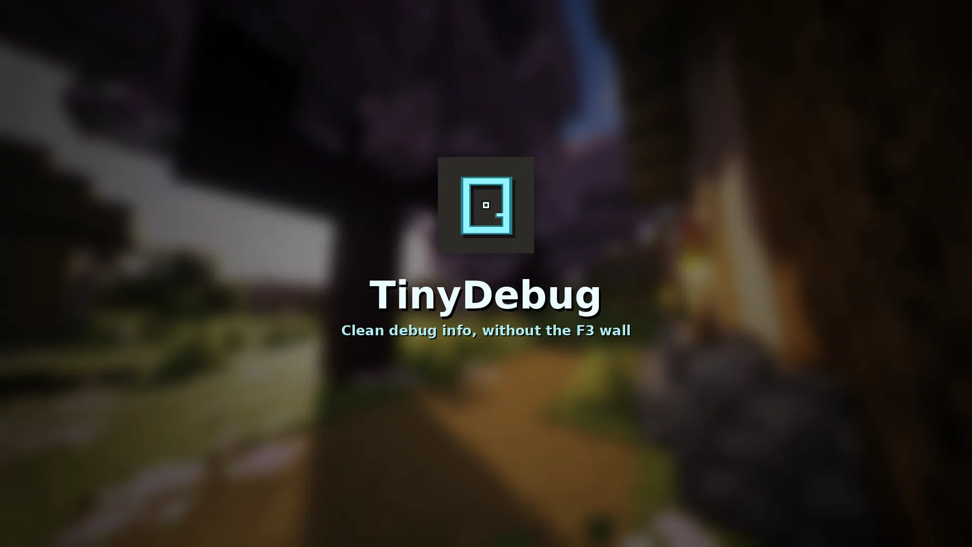 Shows the logo, name, and subheading of TinyDebug, with a village + cherry blossom blurred background.