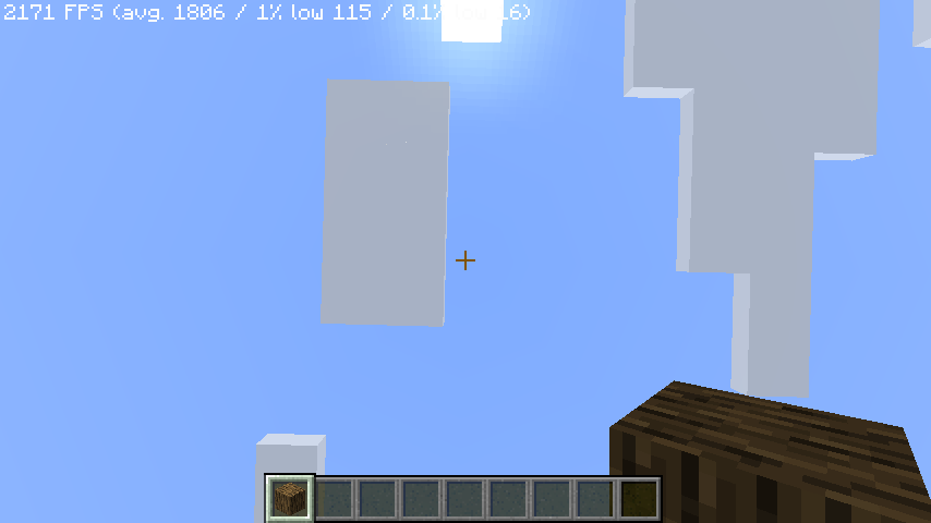 Screenshot of a minecraft game that shows the FPS at 2171 FPS.