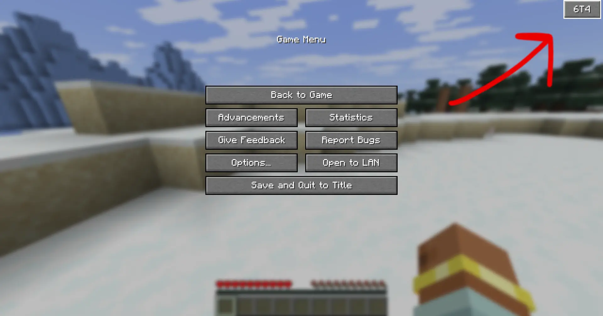 Pointing at 6T4 button in pause screen