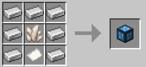 (Top to bottom, left to right) [Iron Ingot]  [Iron Ingot]  [Iron Ingot] [Iron Ingot]  [Quartz]  [Iron Ingot] [Iron Ingot]  [Paper]  [Iron Ingot]
