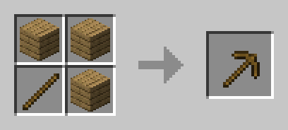 2x2 crafting grid with a stick on the bottom left and planks in the other 3 slots.