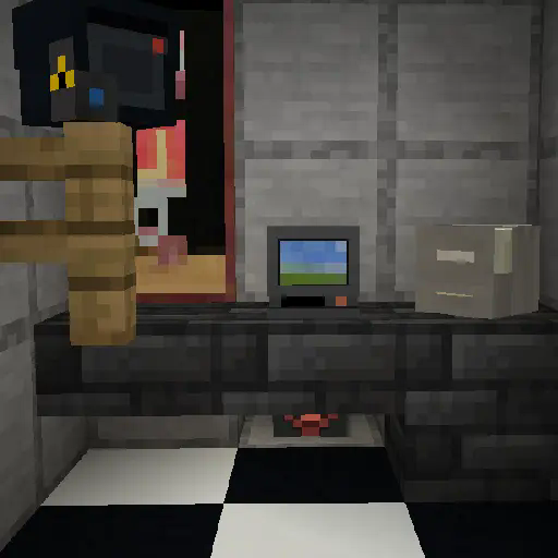 The logo for Sylcurity, which is a Minecraft office with several security devices scattered around