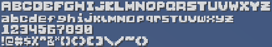 All the font's notable characters, including uppercase & lowercase A-Z, all digits, and a few of the special characters