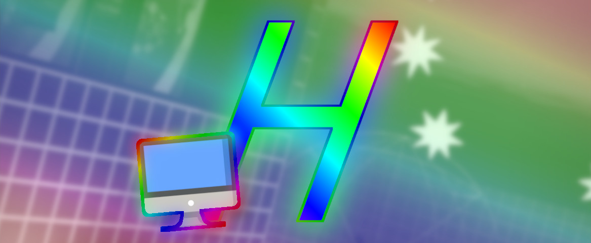 Big fat Haych with a desktop icon on the left