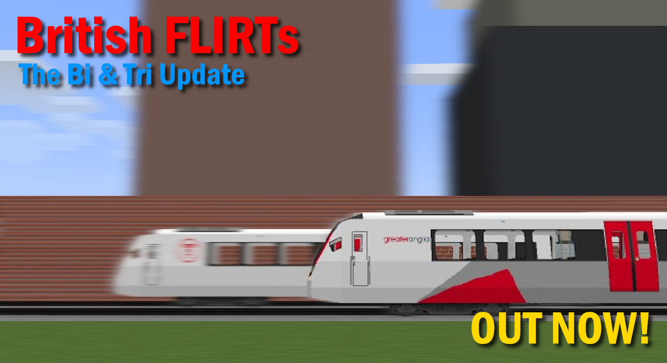Banner image for LERT British FLIRTs Version 2, showcasing the updated, now MTR4 native train & the new variants
