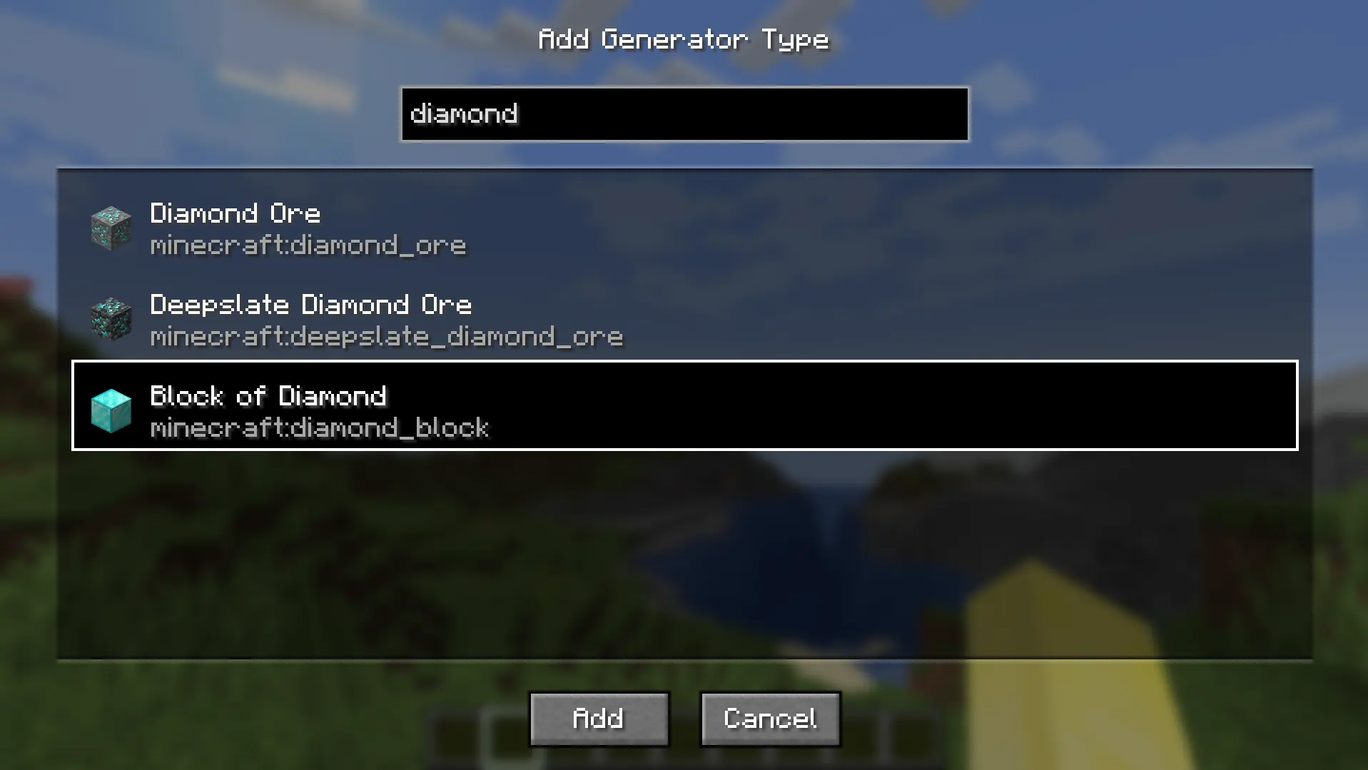 "Add generator type" menu