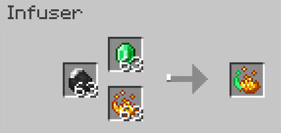 Infuser with Mixed Iron Coal as fuel, Emerald as catalyzer, Blaze Powder as Ingredient