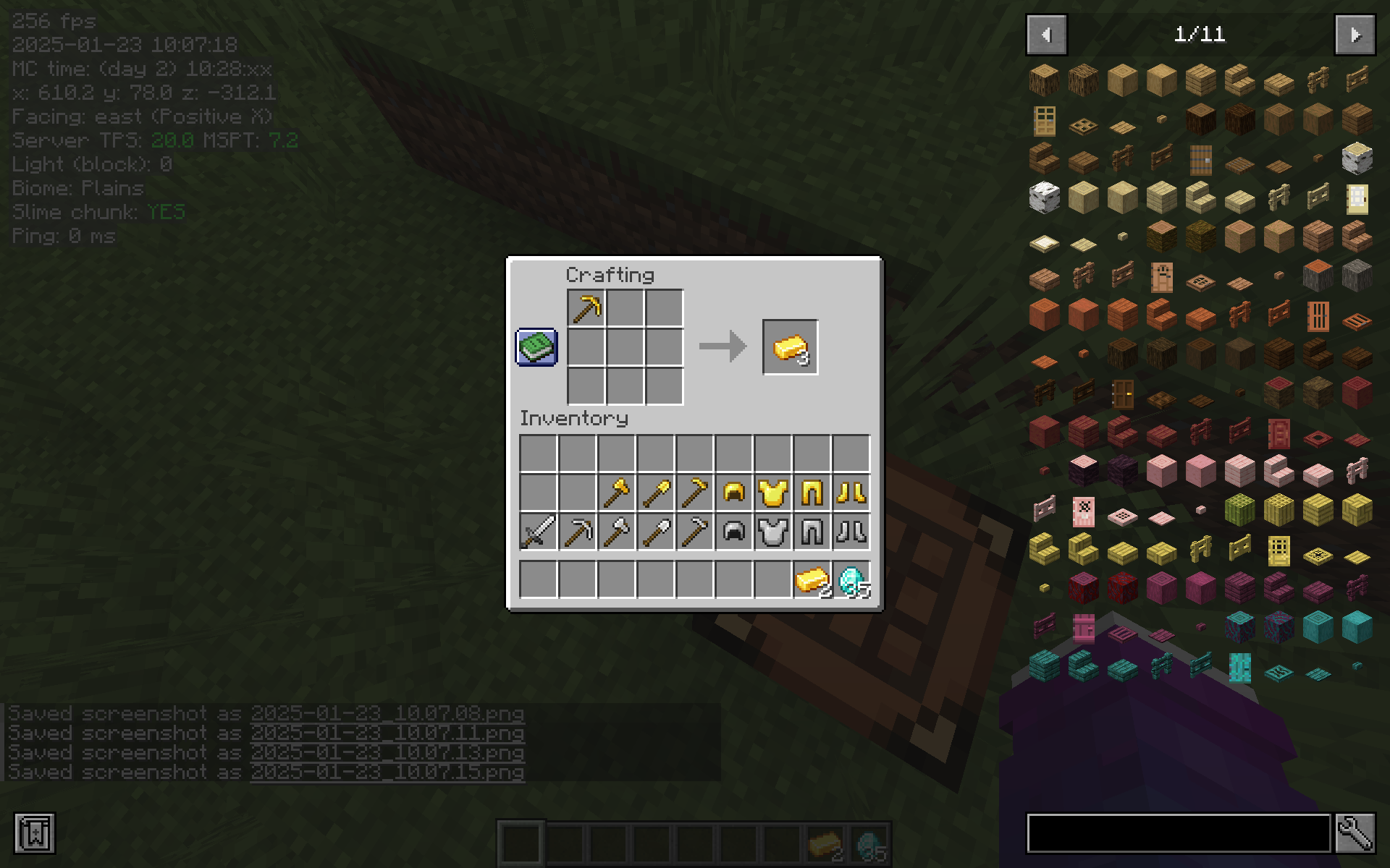 An image of a gold pickaxe in a crafting table being made into some gold.