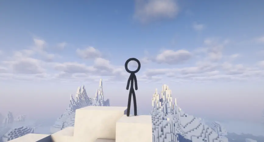 An image of Victim stanced atop a snowy cliff in crystal daylight.