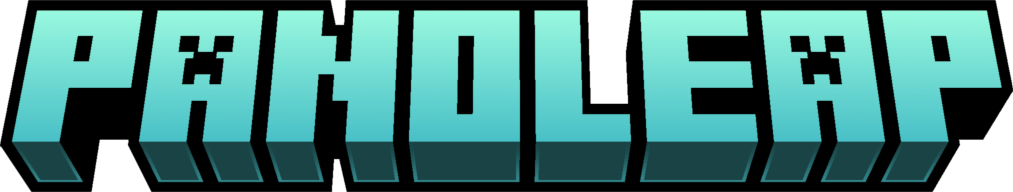 PanoLeap Written in minecraft title text.