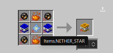 4 fire charges in the corners of the crafting table with two 10x TNTs on each side (horizontally), two blaze powder on each side (vertically), and a nether star in the middle