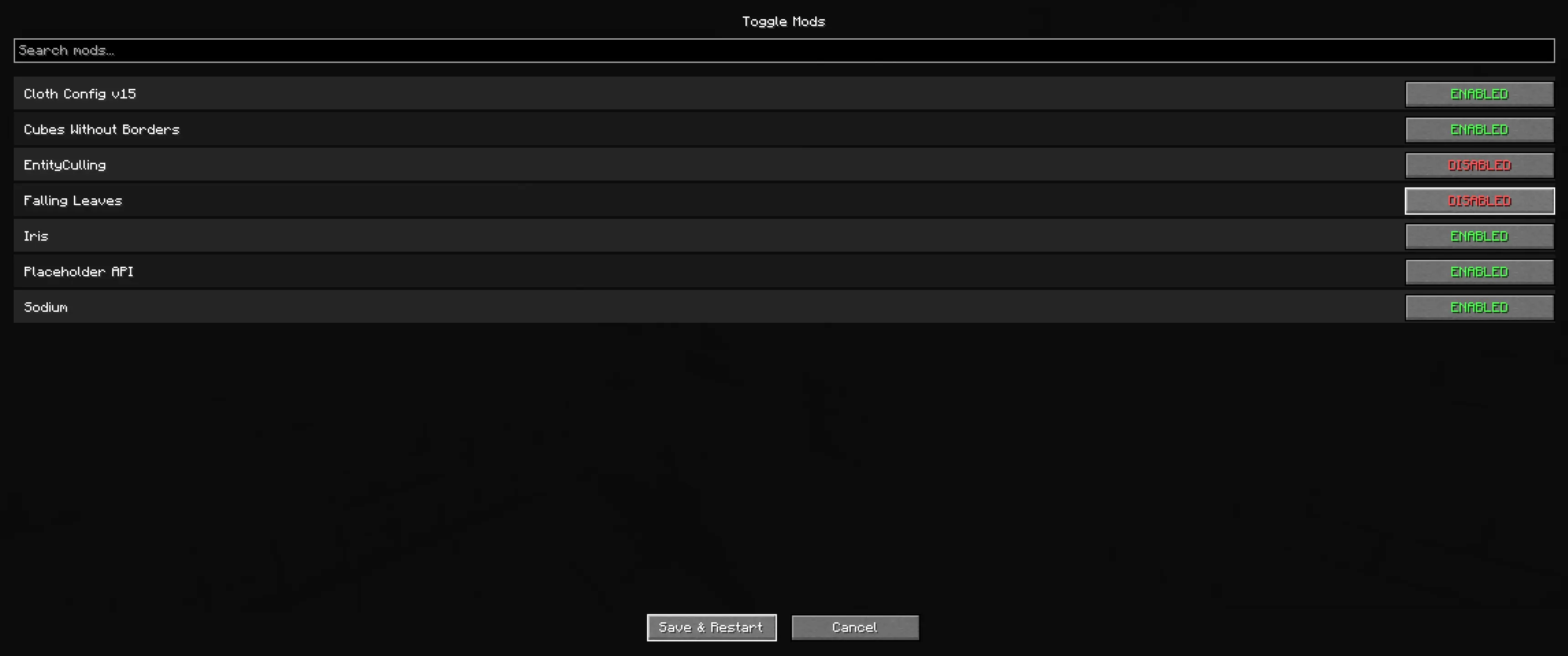 config screen