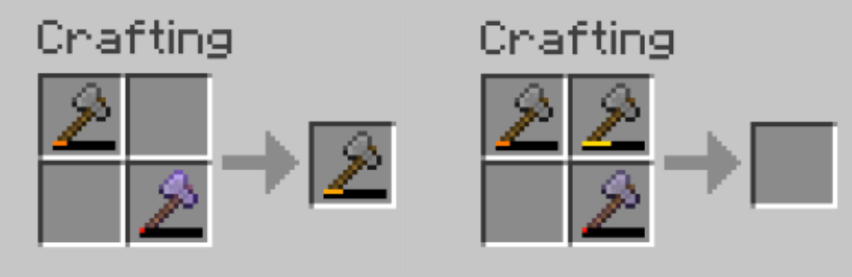 Two damaged stone axes on the crafting grid result in a repaired stone axe but three damaged stone axes cannot be combined together.