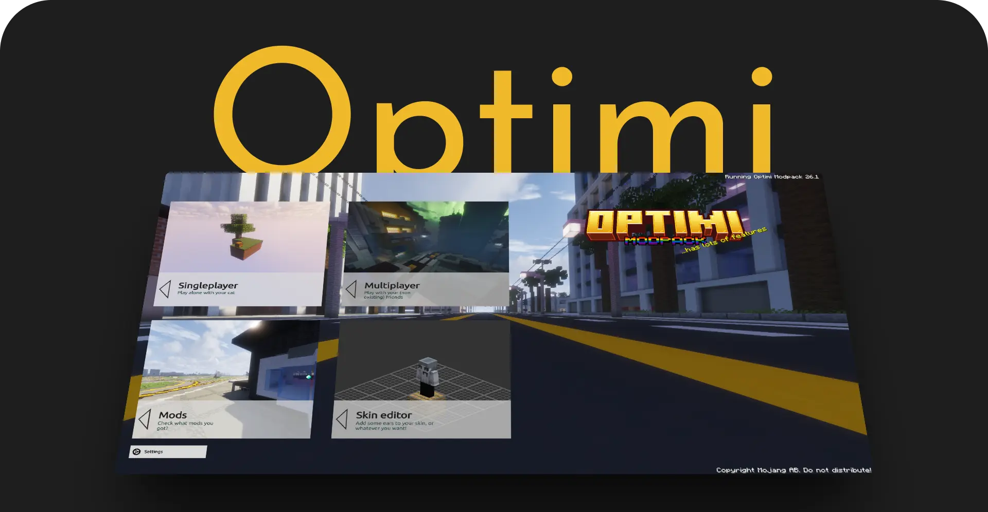 Banner showing the optimi modpack UI and "Optimi" written behind it