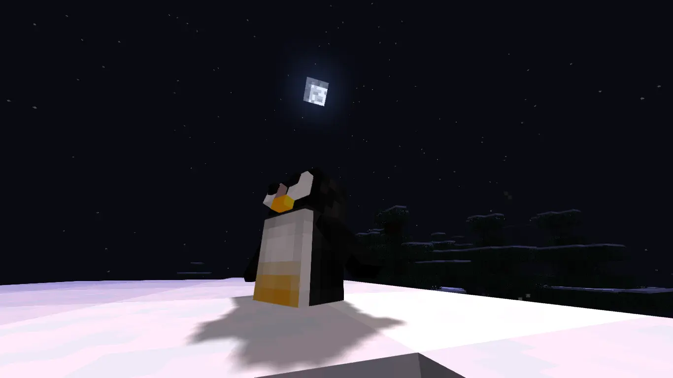 Image of a snowy penguin from inside the game Minecraft