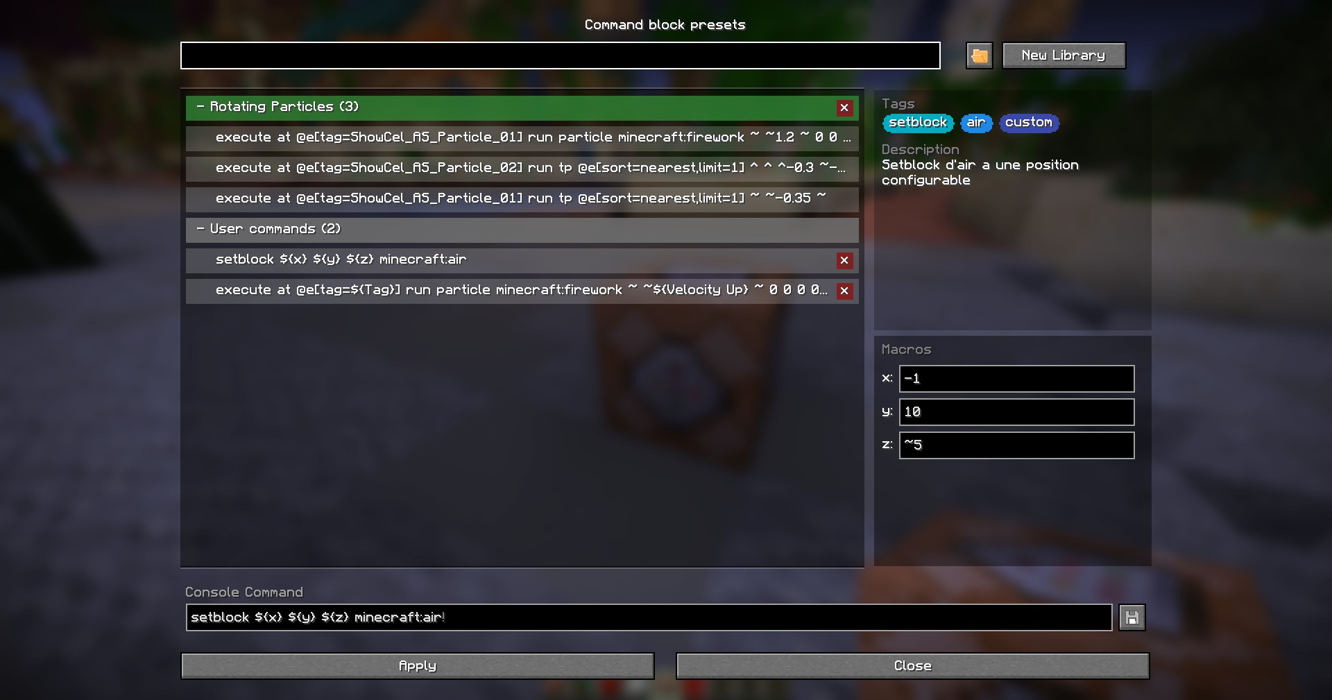 Command Presets window
