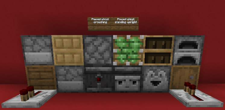 Image shows how blocks are placed depending on whether the player is crouching