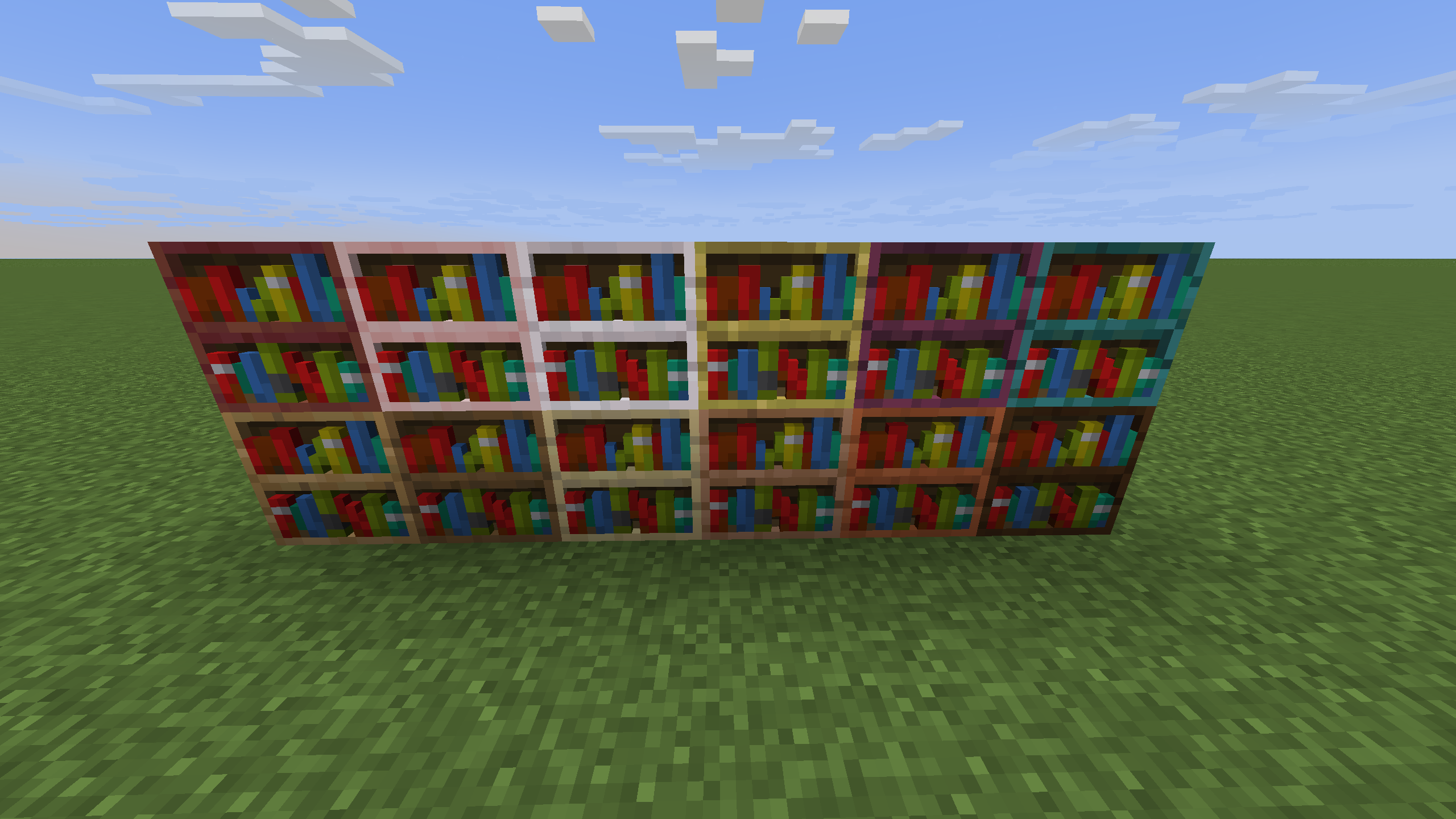Two tall row of bookshelves showing subtle 3D effect on books