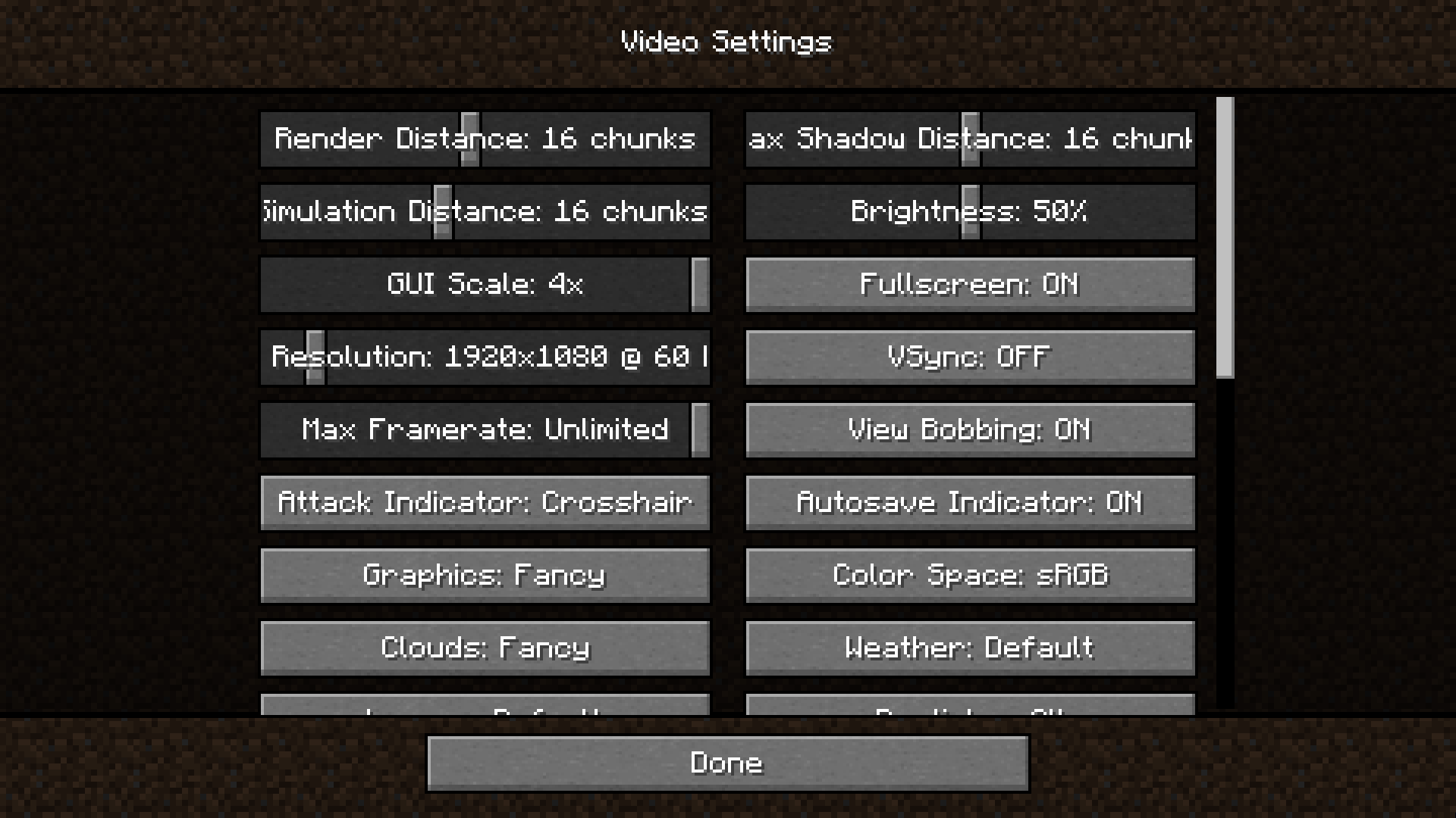 New Sodium Video settings with vanilla styled sliders and buttons.