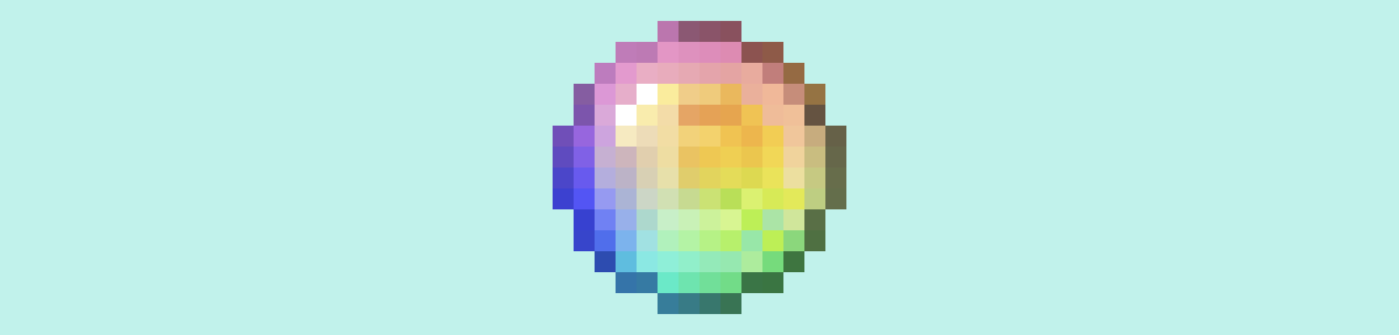 A pastel cyan banner with a rainbow orb of origin in the center