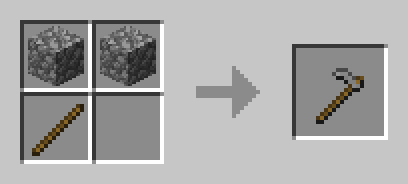 2x2 crafting grid with a stick on the bottom left and cobblestone on the top left and right.