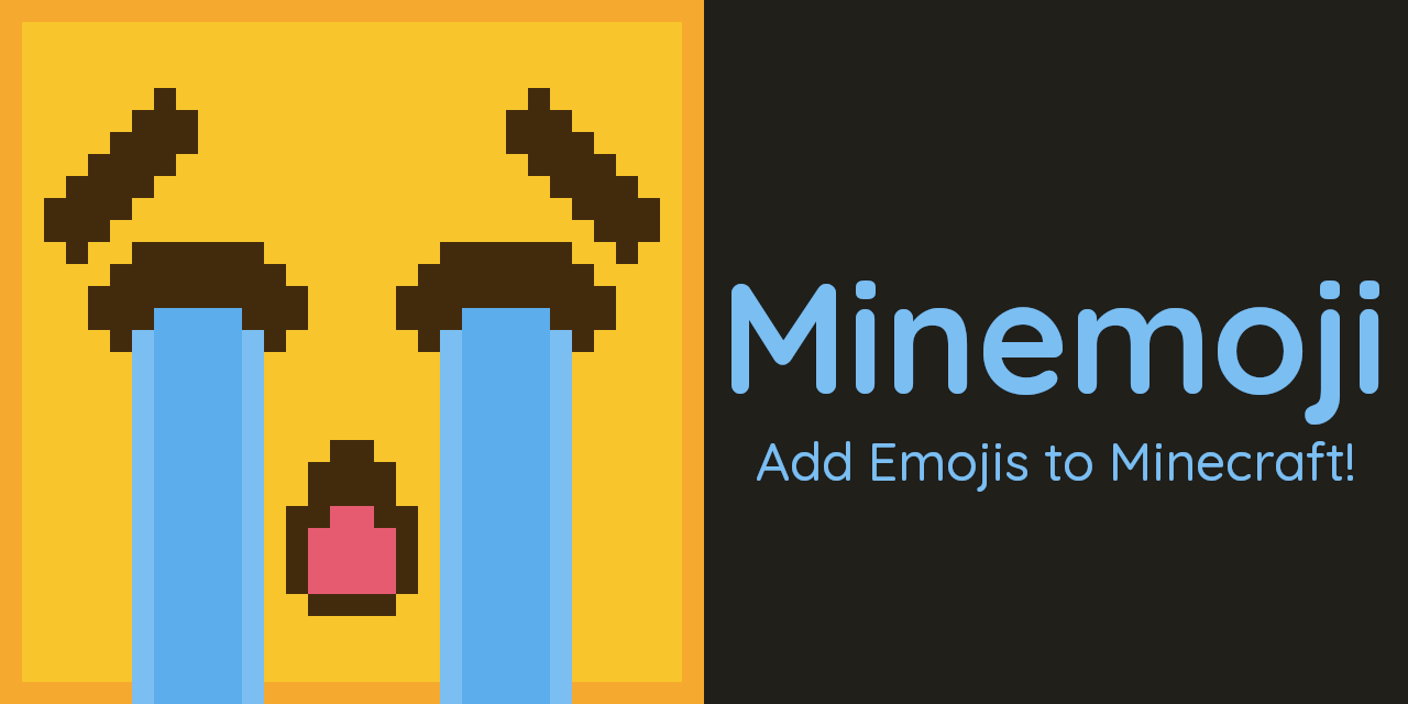 Left: Pixelated Image of a person sobbing (emoticon). Right: Minemoji; Add Emojis To Minecraft!