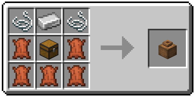 5 leather, 2 string, 1 iron ingot, 1 chest