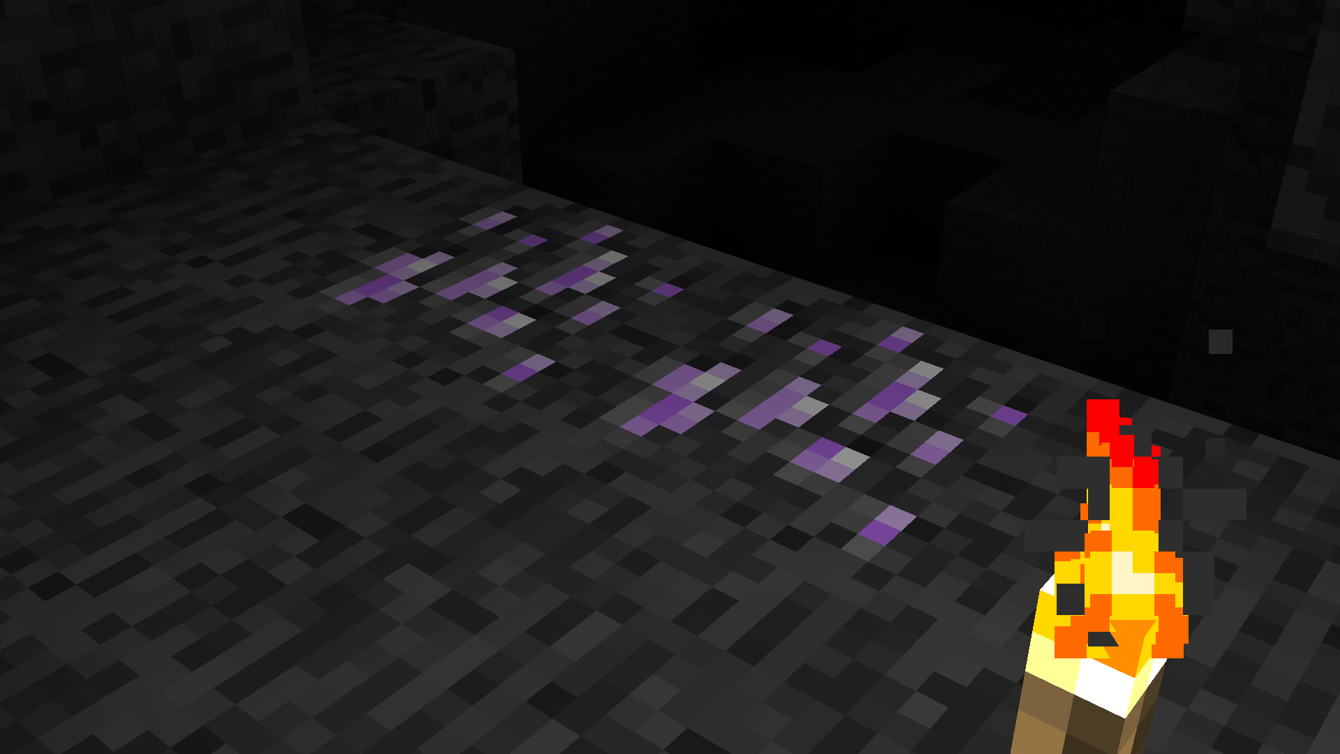 An ingame screenshot of ameythst ore deep underground