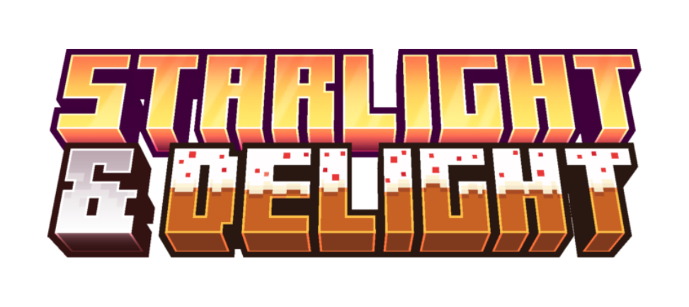 Minecraft-Style render for the name of the mod that says "Starlight & Delight"