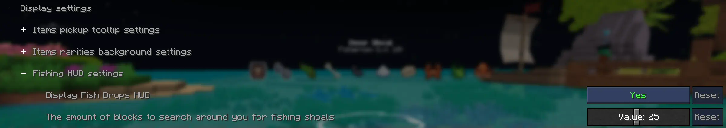 Fishing HUD feature settings