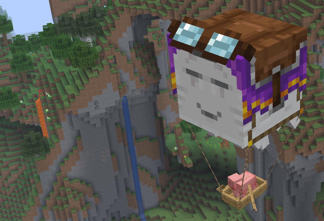 The Happy Ghast flying over cliffs