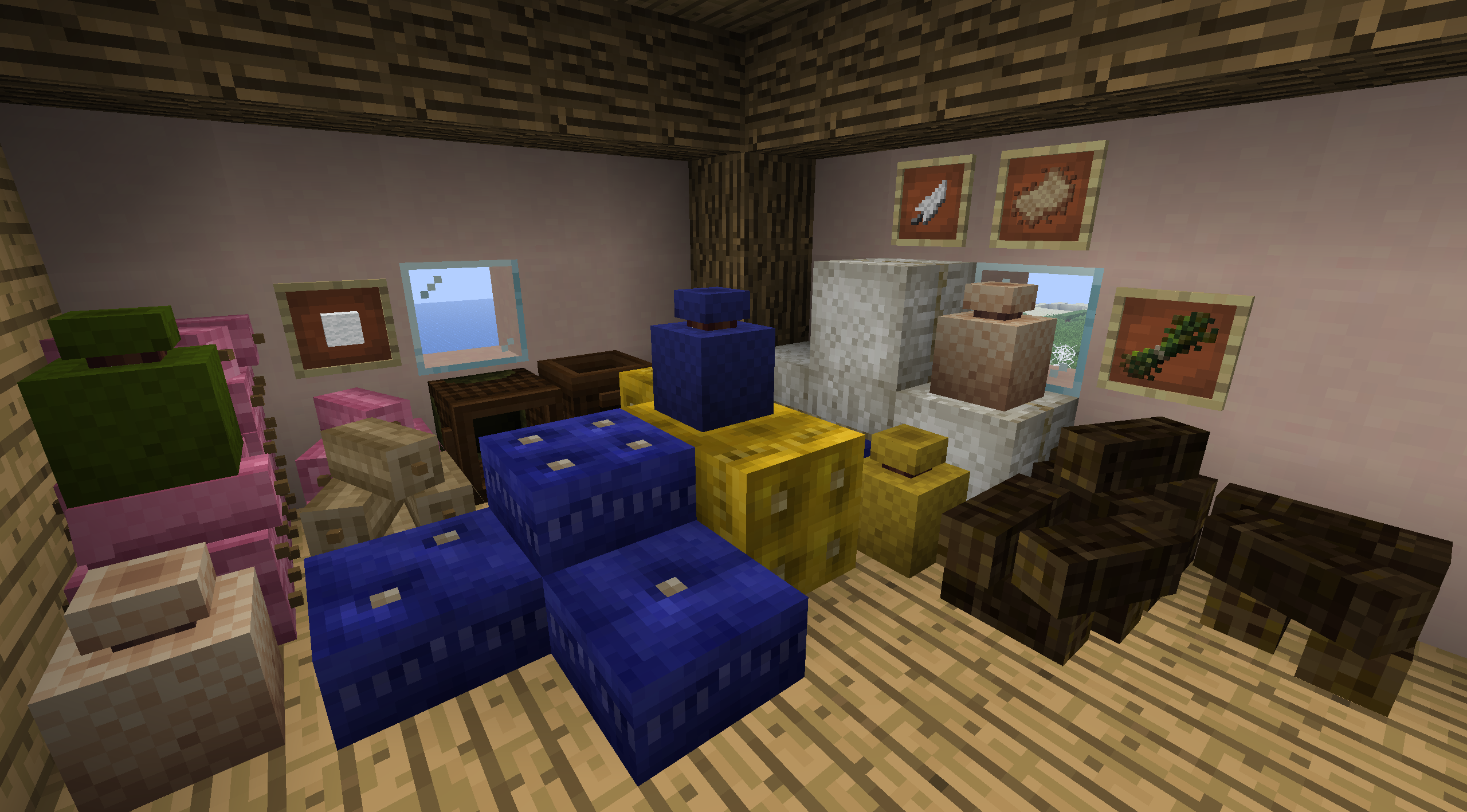 Cushions, sacks, baskets