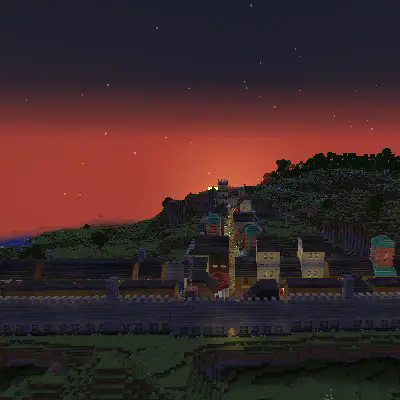 An image of a Fortified City from the outside at sunset.