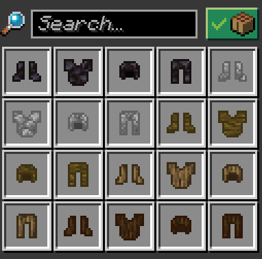 This image shows some stone and wood armor variations (cobblestone, blackstone, oak, spruce, jungle)