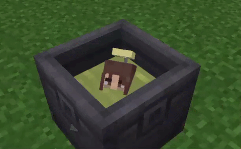Scout plushie in a Create basin filled with liquid uranium