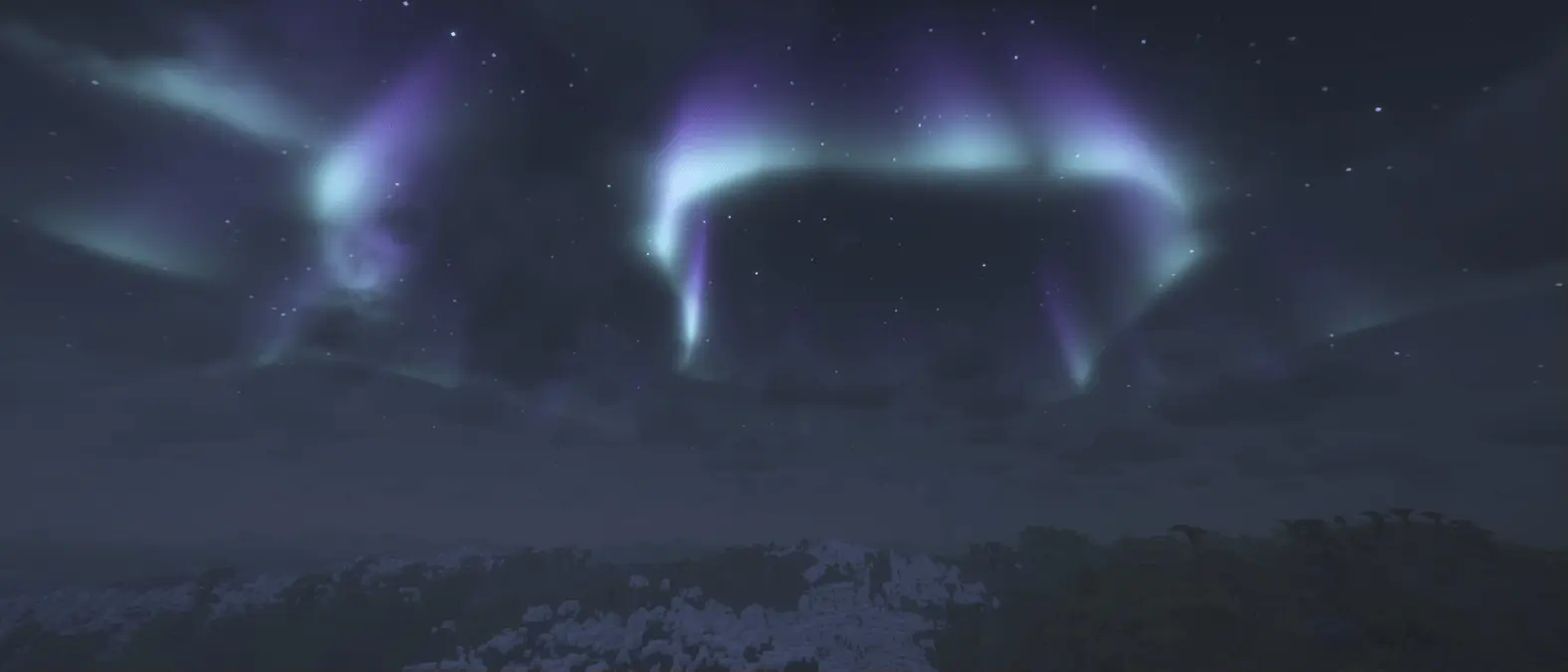 Aurora Borealis using shaders in Minecraft.