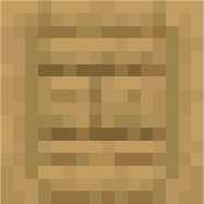 The side of the redone crafting table, has planks supported by thick poles.