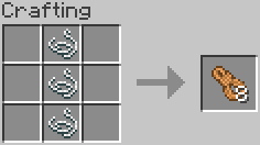 Crafting recipe: 3 string in a vertical line makes 8 rope.