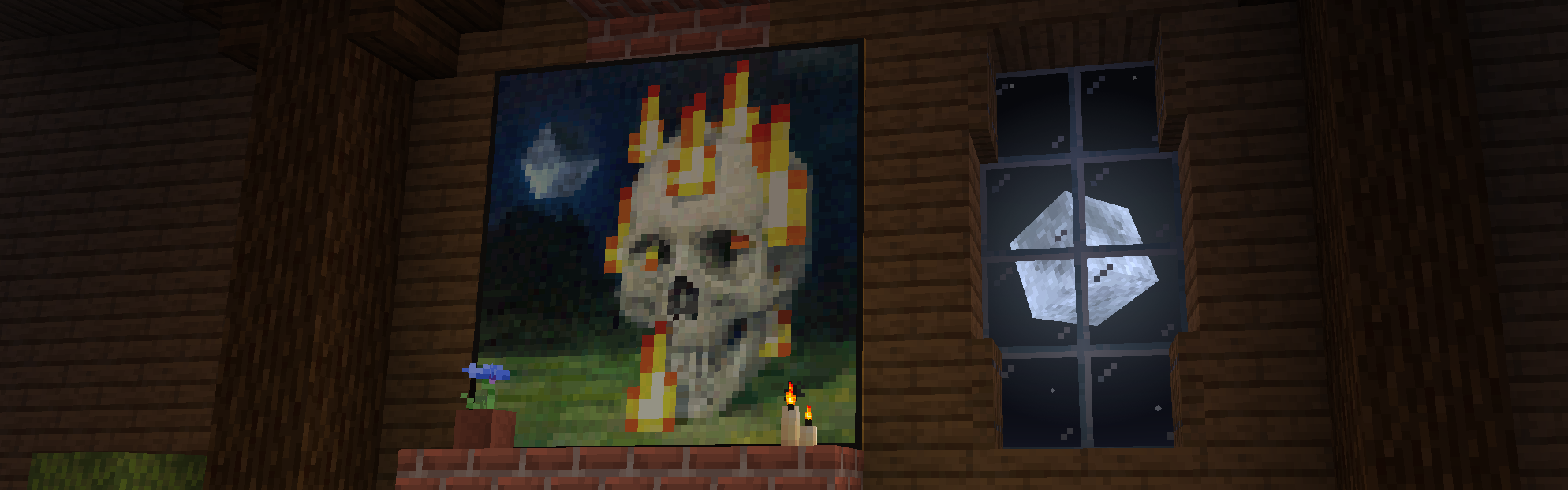 The painting Skull On Fire with the 3D Moon