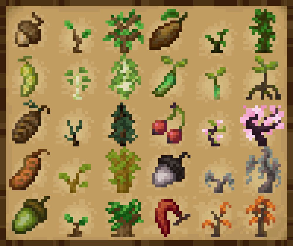 All seed items and sapling growth stages!